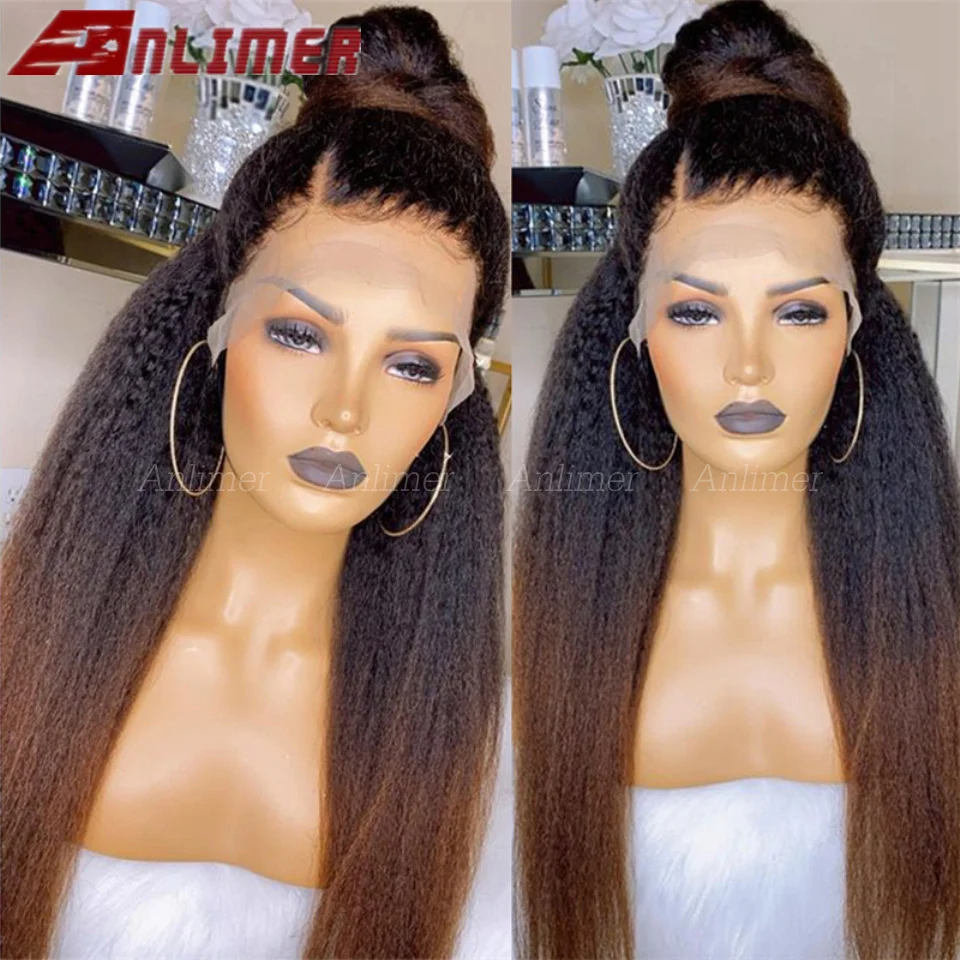 

13x6 Lace Frontal Wig Pre Plucked Yaki Brazilian Remy Kinky Straight Human Hair Wigs Glueless 5x5 Silk Top Wig With Elastic Band