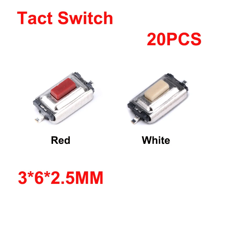 

20 шт. SMD 2-контактный мини-тактовый переключатель 3x6x2,5 мм Тактильный кнопочный переключатель микропереключатель для MP3 MP4 выключатель питани...