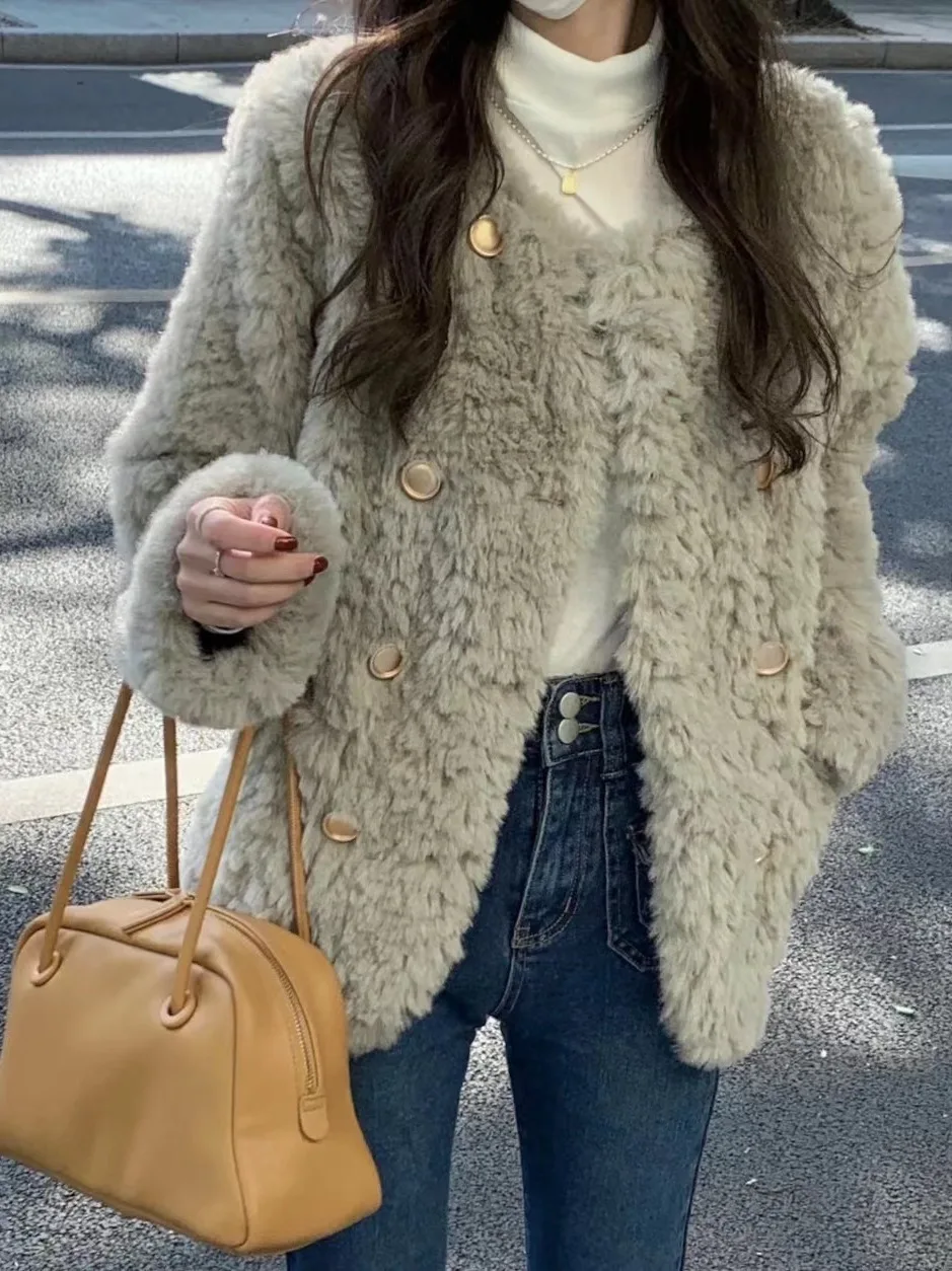 Lamb coat women's winter loose padded coat cotton-padded jacket