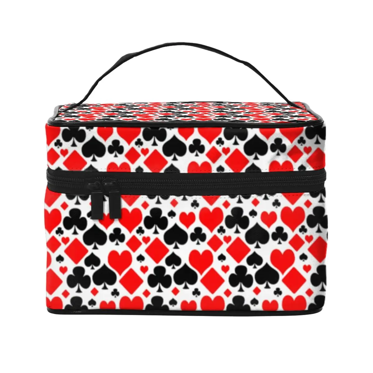

Red Heart Cosmetic Bags Diamonds Clubs and Spades Woman's Storage Organizers with Handle Large Capacity Traveling Makeup Bag