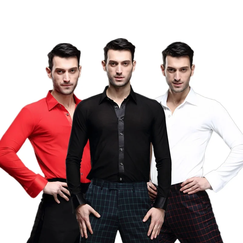

New men's dance shirt Competition performance Ballroom Modern salsa Tango Samba Latin top men's shirt dance dress