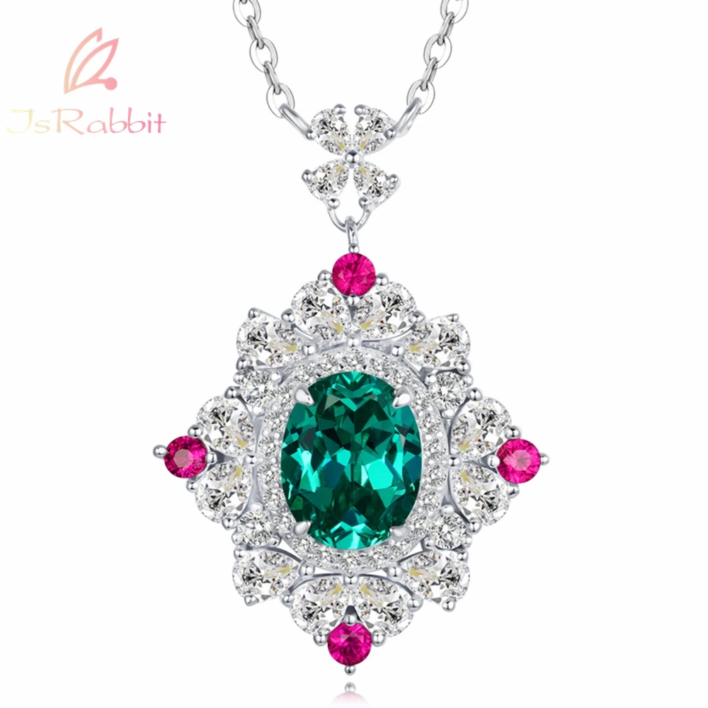 

IsRabbit 18K Gold Plated Oval Cut 8*10MM Created Emerald Muzo Green Gem Party Necklace 925 Sterling Silver Jewelry Drop Shipping