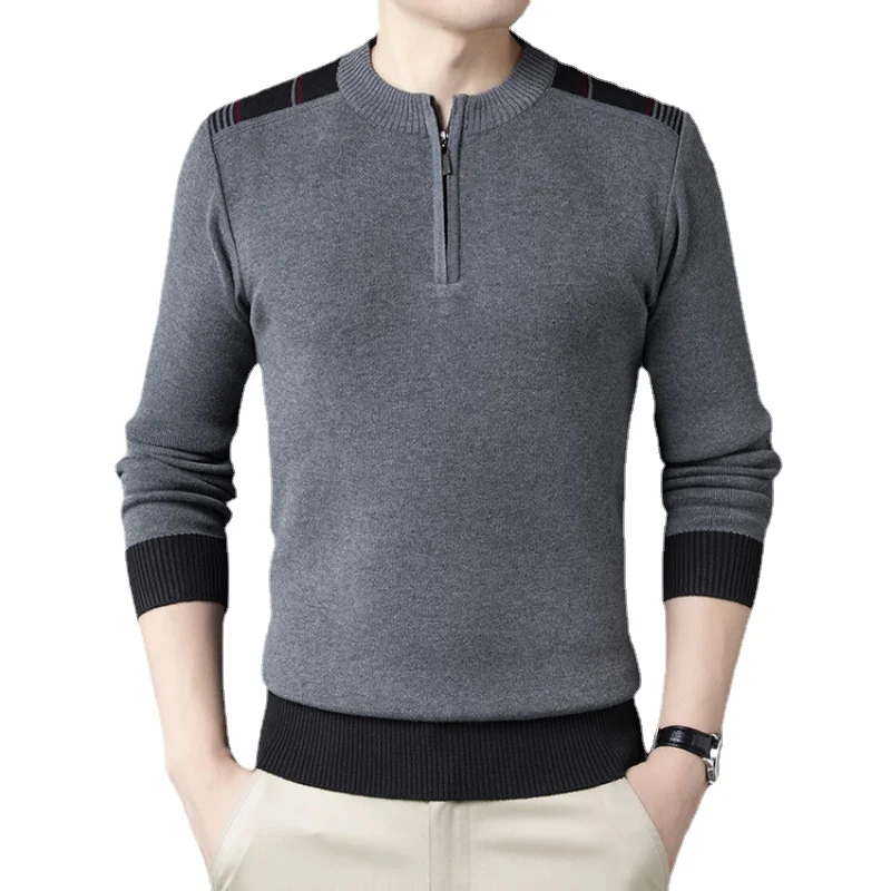 

Мужской трикотажный свитер на молнии, с круглым вырезом