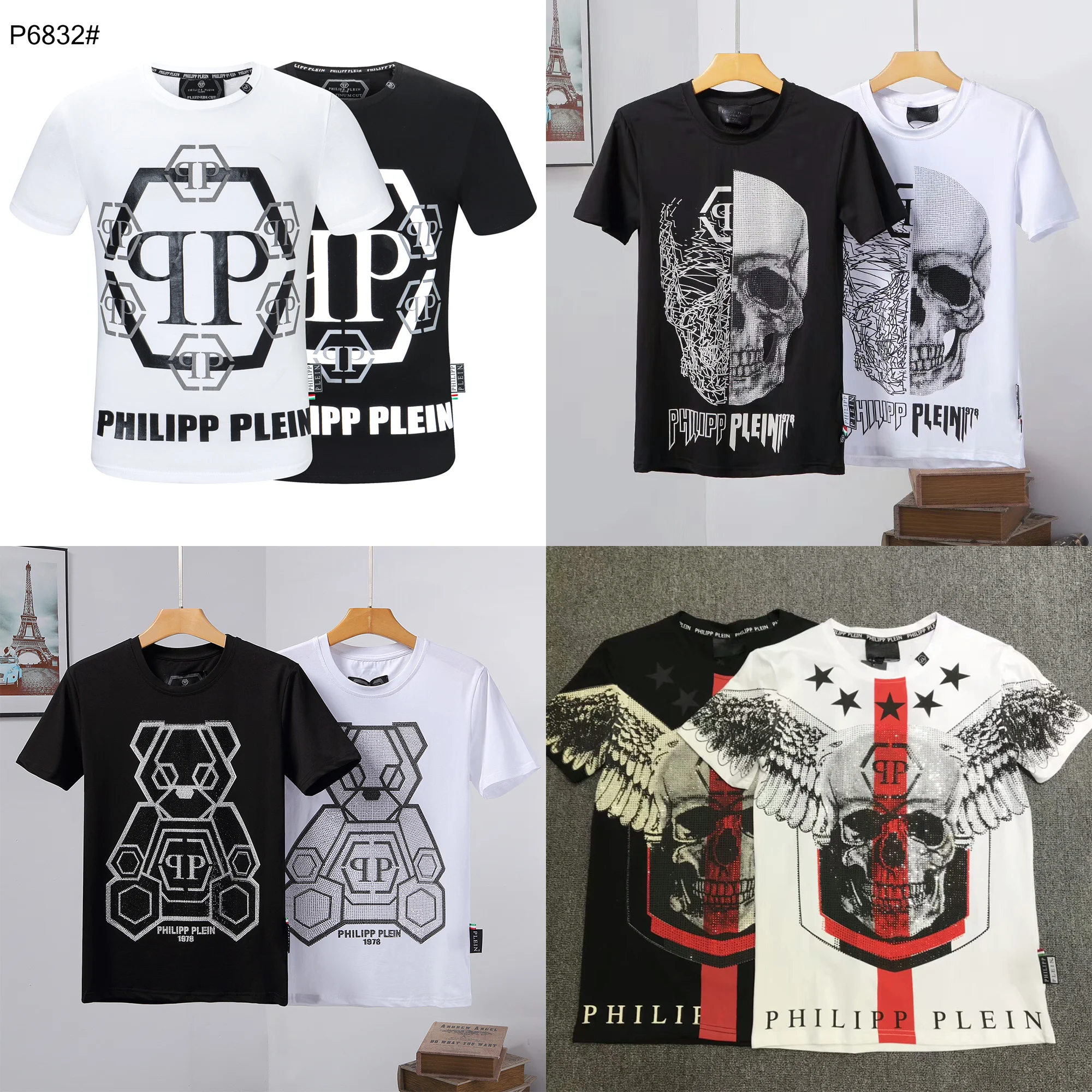 

New Fashion Summer Casual QP Philipp Short-Sleeved Tshirt Diamond pattern Print Tees Tops Style Mens Golden Silver Plein T-Shirt