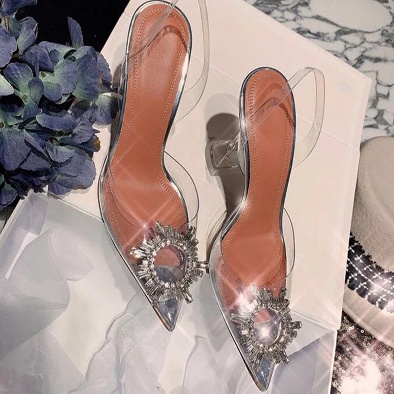 

2023 Brand Women Pumps Luxury Crystal Slingback High Heels Ladies Summer Shoes Pumps Woman Heeled Party Wedding Shoes Plus Size