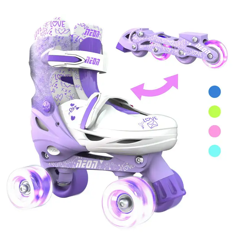 

2-in-1 Skates Inline and Quad - Girls, Size 3-6 Adjustable, One Pair, Purple