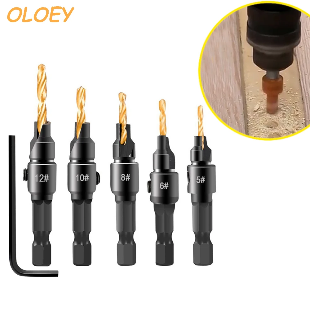 

4/5pcs Countersink Drill Bit Carpentry Drill Set Drilling Pilot Holes Screw Sizes #5 #6 #8 #10 #12 Drilling Woodworking Tools