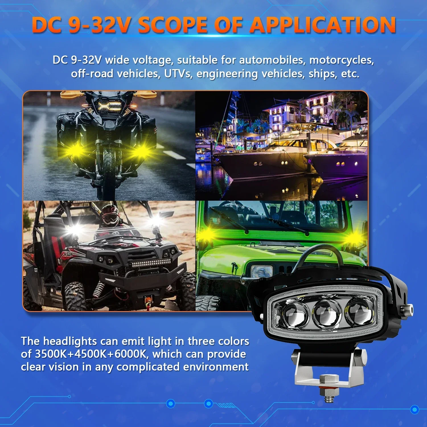 Супер яркие светодиодные фары для мотоциклов противотуманные проектор маяк Fara 12