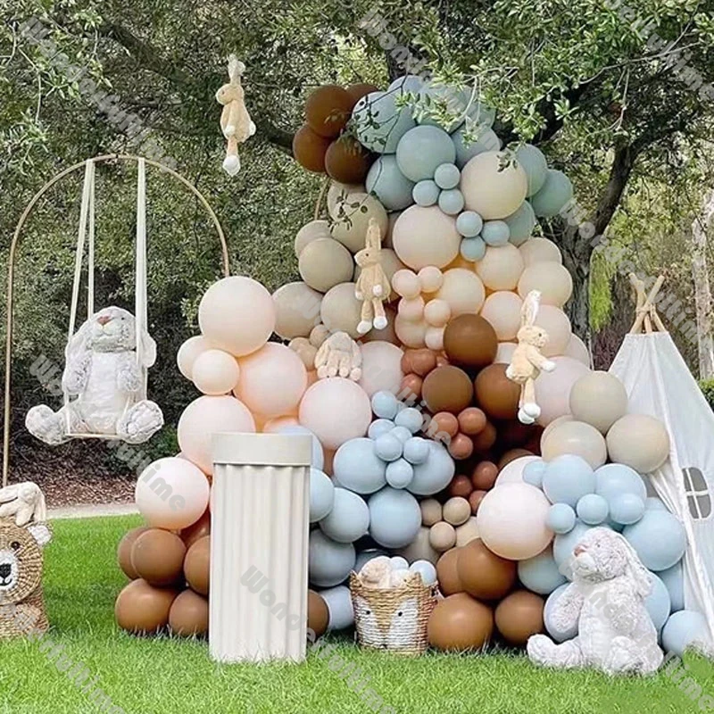 

155pcs Blue 1st Birthday Party Balloon Garland Kit Beige Baby Shower Decoration DIY Doubled Tan Cream Peach Caramel Balloon Arch