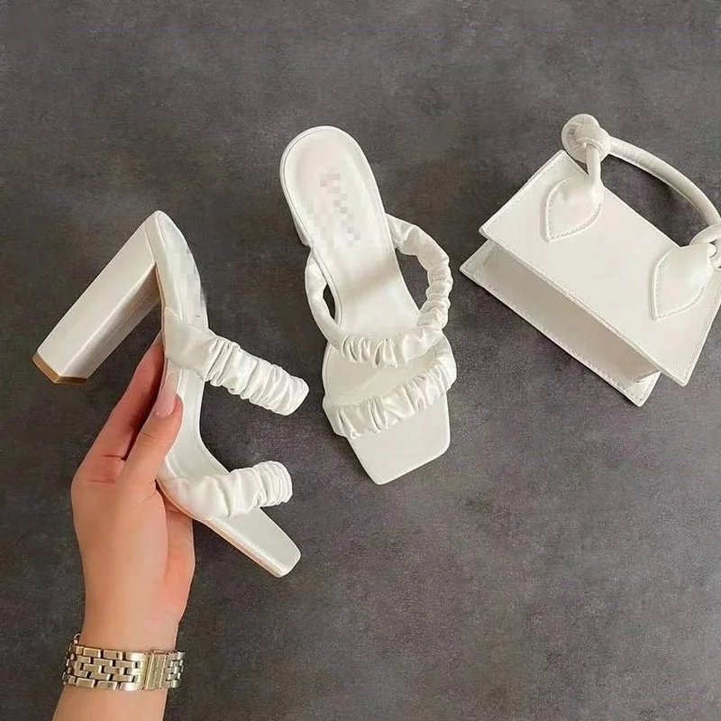 

Sexy 2022 Designer Fashion Female Sandals Open Toe High Square Heels Lady Pumps Dress Party Shoes Women Summer Slides 43