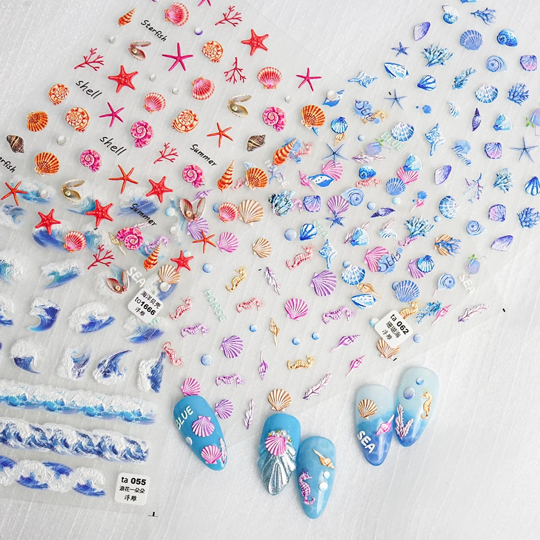 Наклейка для дизайна ногтей серия морских историй волна 3D гравировка декор