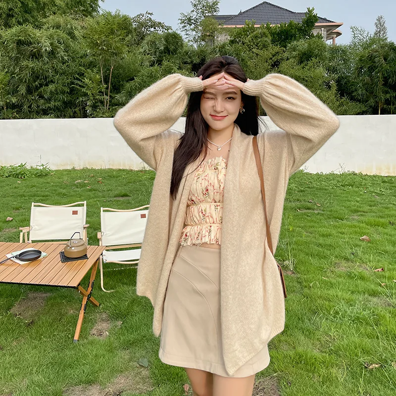 

Cashmere Women Knitted Cardigan High-end Yarn Lazy Sweater Jacket Macarons No Buckle Skin-friendly Soft Commuter Heroine Jumpers