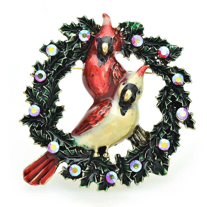 

Wuli&baby Birds Flower Wreath Brooches For Women 2-color Enamel Beauty Animal Plants Circle Christmas New Year Party Brooch Pin