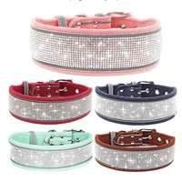 comfortable suede fiber crystal dog collar glitter rhinestone dog collars refletive luxury collars for small medium dogs cats