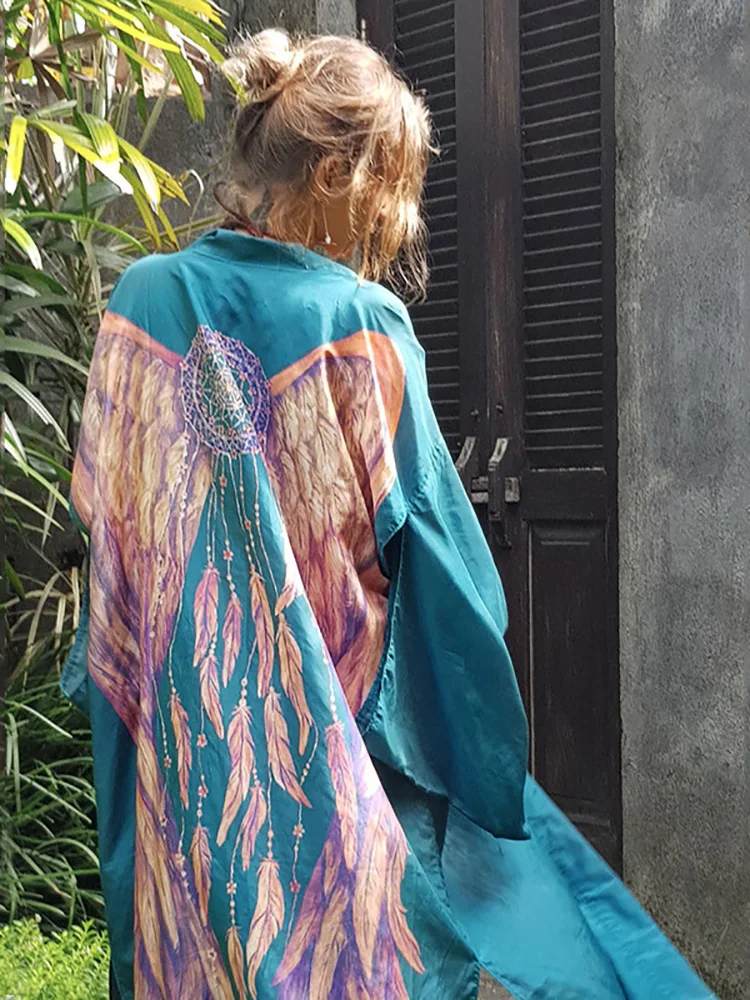 Женская шифоновая Пляжная накидка в богемном стиле с большими рукавами | одежда