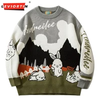 harajuku men sweaters jumpers knitted cute rabbit sweater hip hop casual loose pullover sweater autumn korean streetwear tops