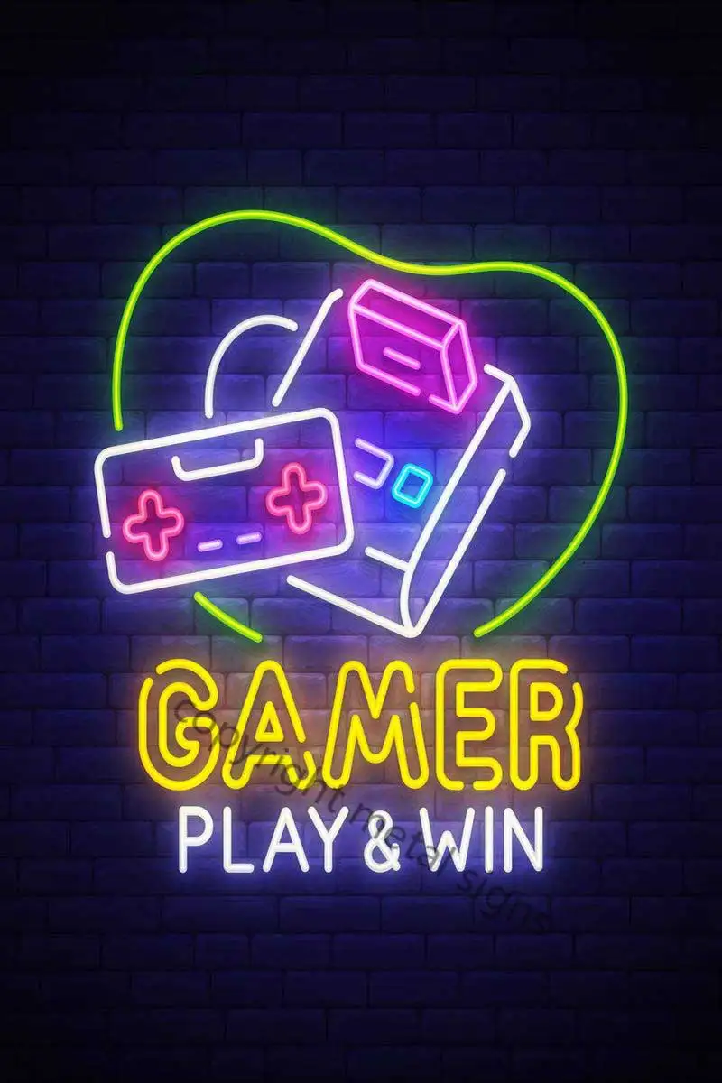

Неоновая вывеска Play And Win, украшение комнаты, ретро винтажная металлическая вывеска, жестяные таблички, неоновая вывеска для паба, клуба, муж...