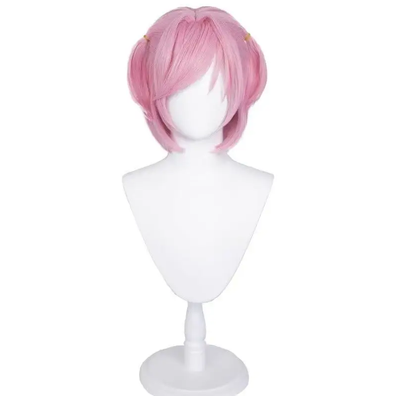 Парик для косплея Натсуки из Doki Doki Literature Club, готовый к использованию, розовый, с двумя причесанными пучками, короткие волосы, не требует стрижки, для аниме-костюмов (art.: 3920dc429f7bd) - 3920dc429f7bd