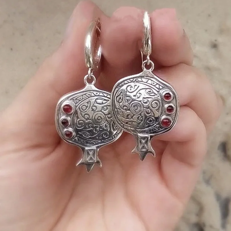 

Винтажные серьги-подвески серебряного цвета с гранатом и несколькими камнями, ювелирные изделия для женщин, Серьги серебряного цвета ручно...