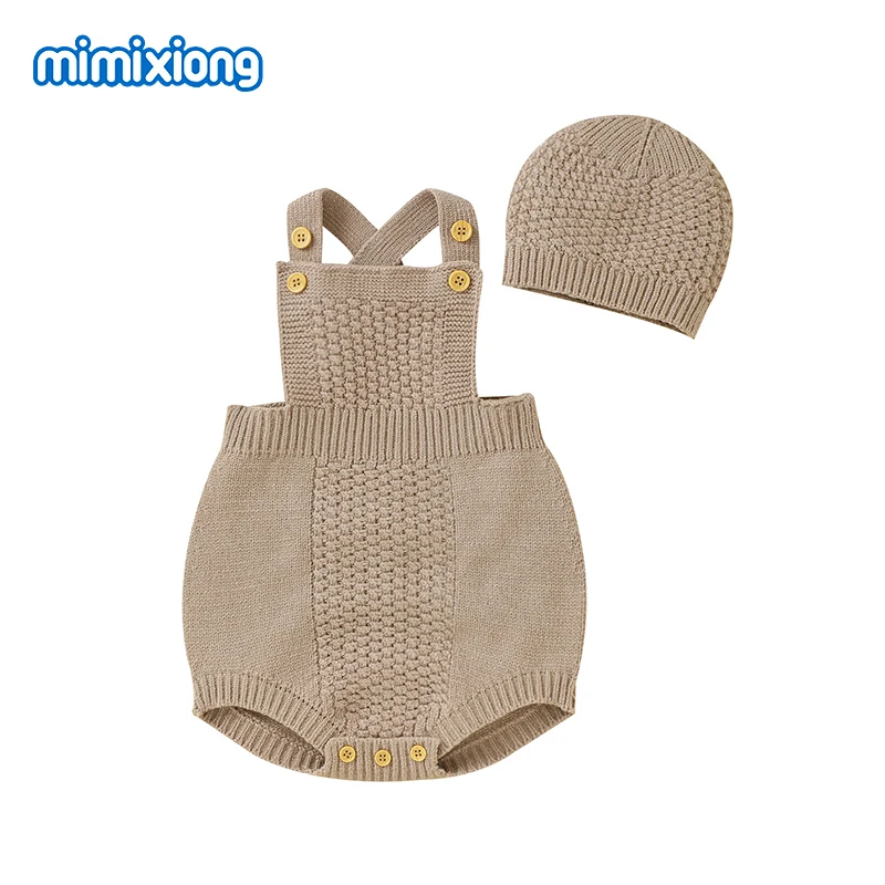 

Spring Autumn Baby Bodysuits Sleeveless Knitted Newborn Boys Girls Onesie Hats Outfits Sets 0-18m Infant Unisex Jumpsuit Clothes