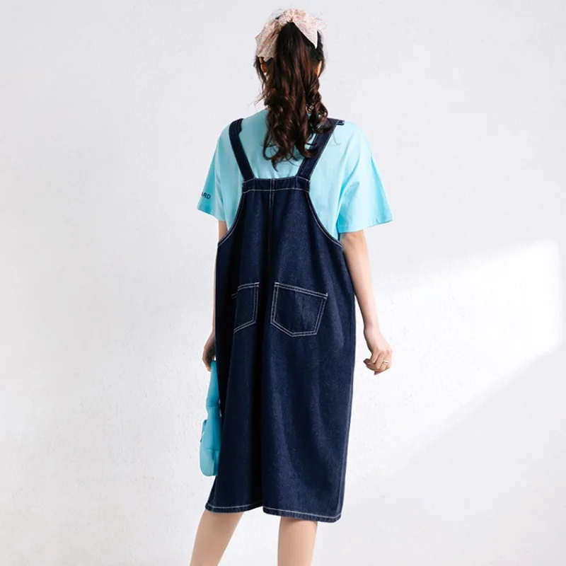 Denim Overalls Pregnant Woman Suspender Skirt Loose Pocket Maternity Dresses 2023 enlarge