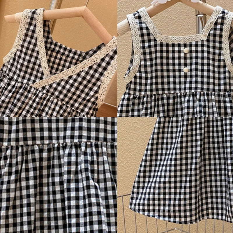 Летнее Клетчатое Платье Для Девочек Длиной До Колена Дышащее Хлопковое