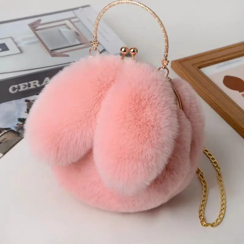 Women Shoulder Bags Rabbit ears Leopard Plush Fur Hairy Ladies Crossbody Bag Fashion Autumn Winter Female Ball Totes Handbag