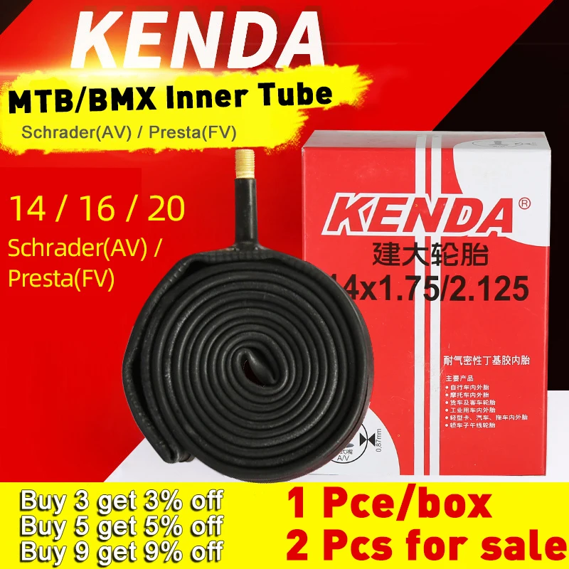 

Велосипедная трубка KENDA 2 шт. 14/16/20 дюймов 1/8 3/8 Presta Schrader Valve из бутилкаучука BMX, складные велосипедные Внутренние шины, велосипедные детали