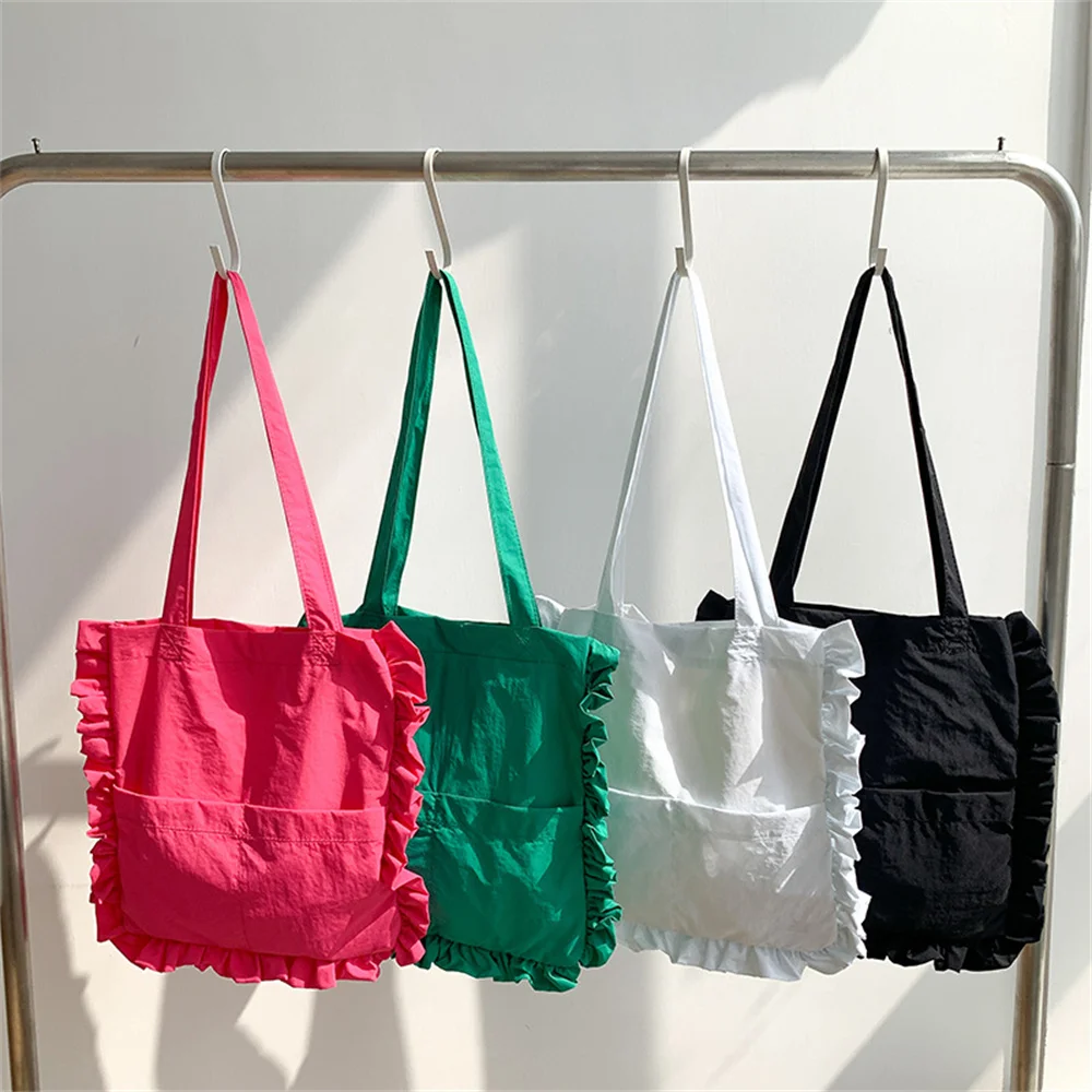 Middle Ruffled Shoulder Tote Bags Women Simple Fashion Crossbody Bag Ladies Large Capacity Solid Color Versatile Handbags Domil