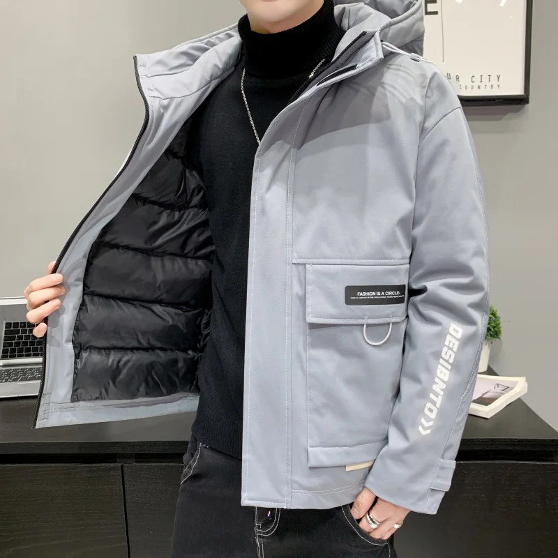 Didiboer Autumn and Winter Men's Hooded Jackets Mens Loose Pockets Parkas Casual Warm Parkas Jacket Cotton Coats Men Clothing