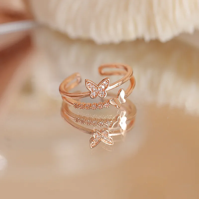 

New Design Luxury Shiny Butterfly Wedding Ring For Women Romantic Copper Inlaid Zircon Rings Party Fashion Jewelry Accessories