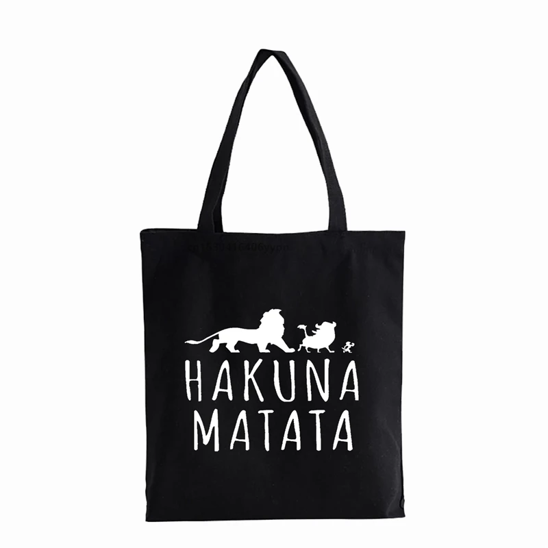 

HAKUNA MATATA anime canvas bag The Lion King Printed Large-capacity Shoulder bag Fashion Eco Reusable Shopping Bag