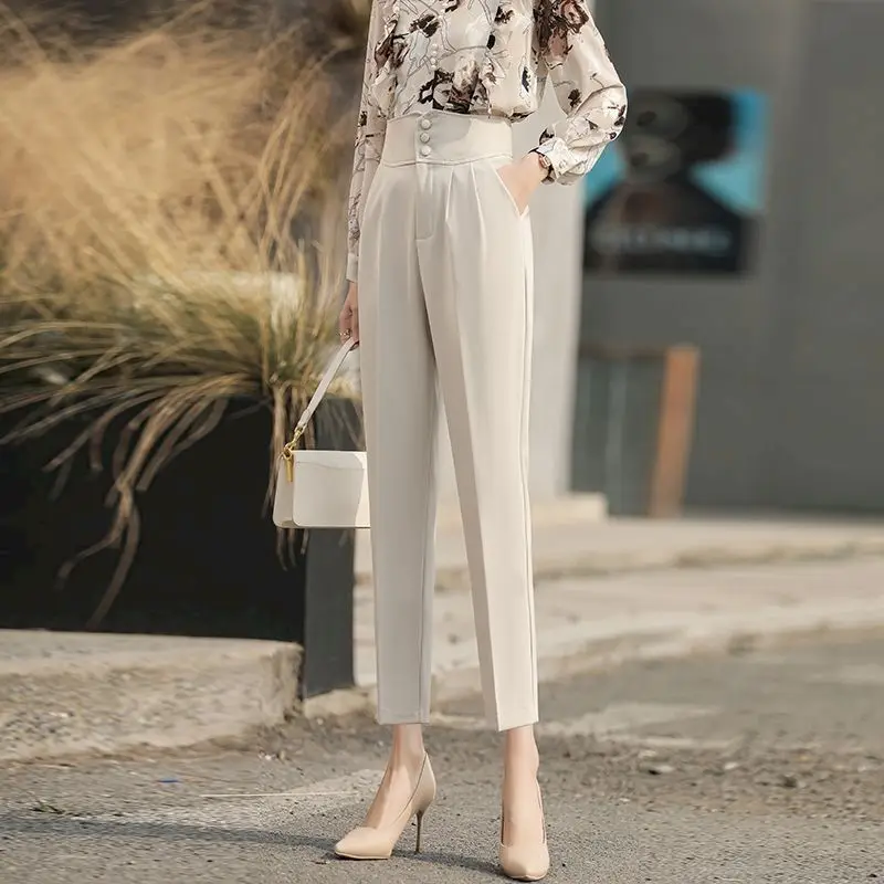 

New Summer Women Harem Pants Drape High Waist Women's Suit Trousers Spring Autumn Ankle-Length Pants Loose Straight Suit Pants