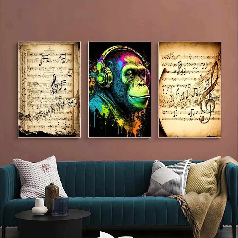 Постер в стиле поп-рок с музыкой хип-хоп обезьяна электрическая гитара живопись