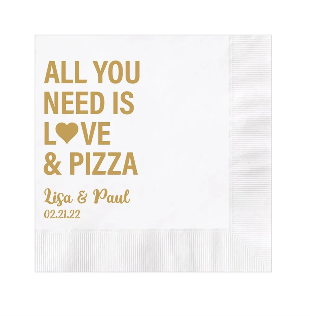 50 шт. персонализированные 3-слойные свадебные салфетки All You Need is Love and Pizza все