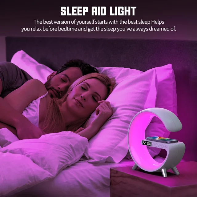 Bluetooth Speaker LED Alarm Clock, Wireless Charger RGB Colorful Atmosphere Night Light Lamp 3