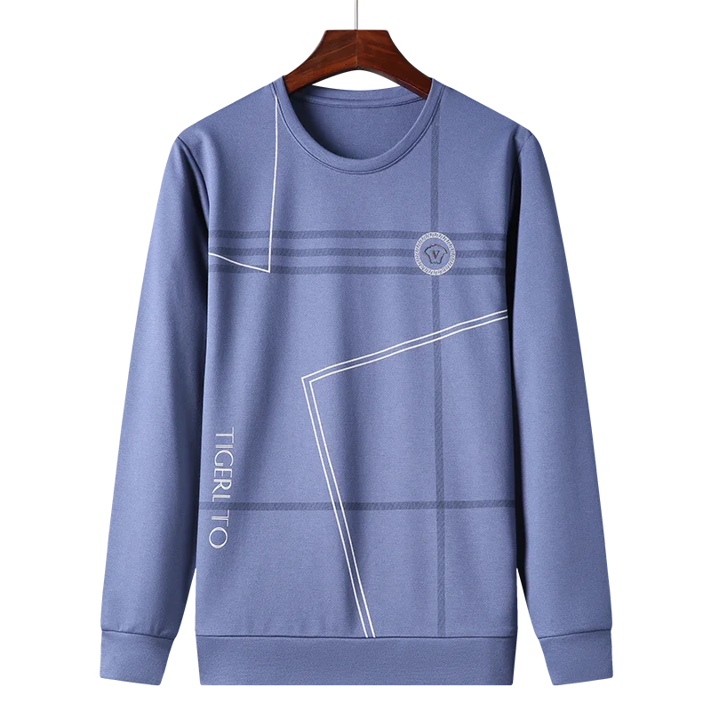 

Футболка мужская деловая с круглым вырезом, Мягкая Повседневная тенниска с длинным рукавом, модная майка с принтом, однотонная, весна-осень