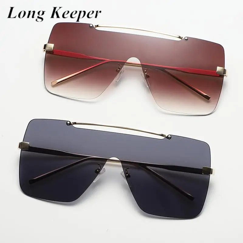 

Солнцезащитные очки в винтажном стиле для мужчин и женщин, цельные брендовые большие квадратные очки без оправы, с металлическими дужками, ...