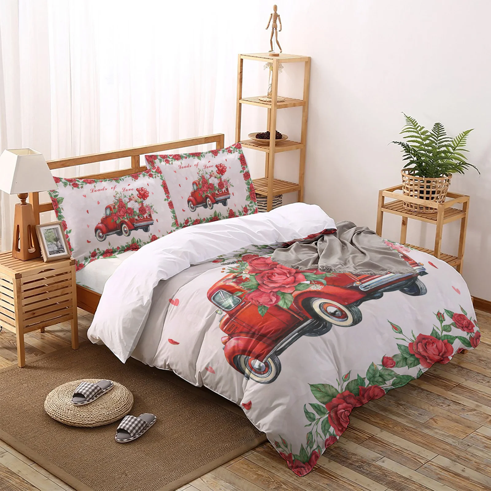 

Valentine'S Day Rose Valentine'S Day Truck Comforter Bedding Sets Bed Sheet Home Textile for Bedroom Pillowcase Duvet Cover Set