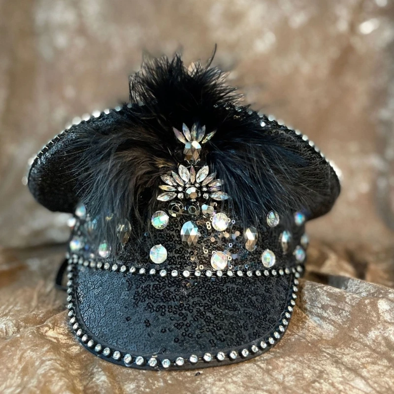 

Crystals Captain Hat Hat for Bachelorette Party Stage Dancing