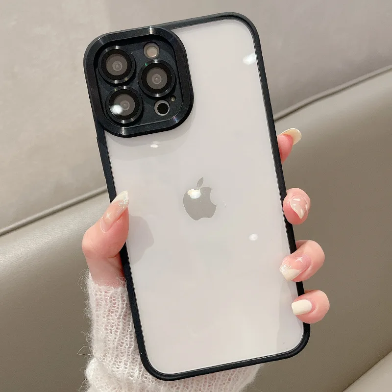 Fashion Transparent Phone Case For iPhone 11 12 13 Pro Max Shockproof Luxury Back Cover with Lens Protection Glass Film