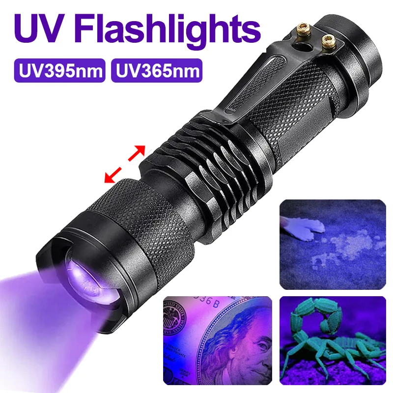 

Pet Hunting Scorpion Mini Light Urine Zoomable Ultraviolet 365/395nm Flashlights Violet Stains Torch Lamp Detector