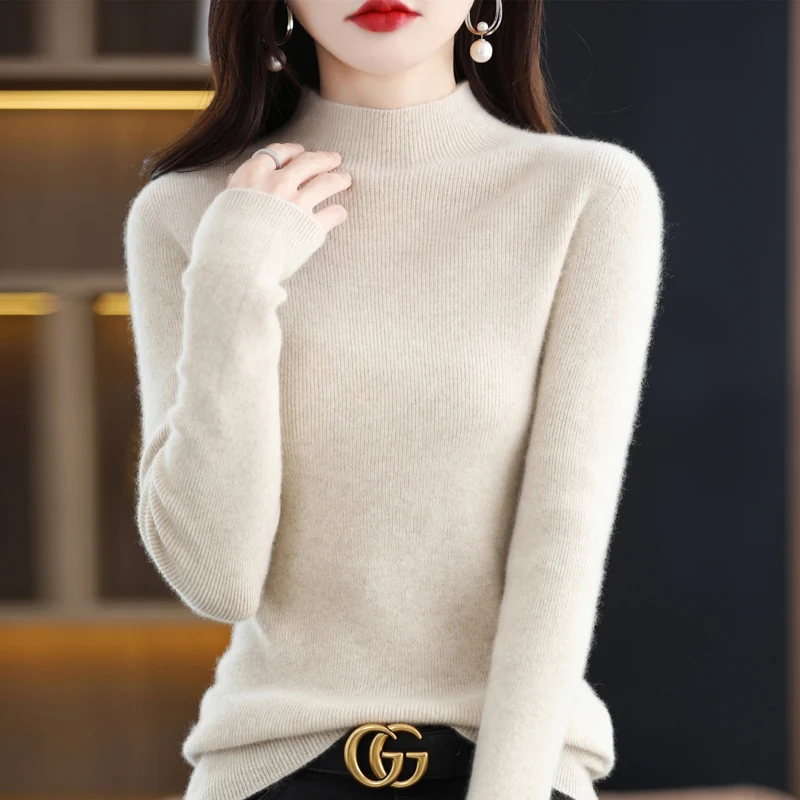 BELIARST Seamless 100% Merino Sweater Ladies Turtleneck Pullover Slim Fit Fashion Knit Bottoming Shirt Autumn Winter Thin Jacket