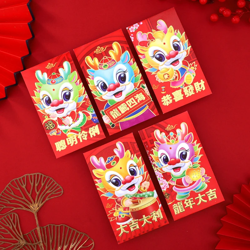 

5/6PCS Spring Festival Red Envelopes The Year Of Dragon Luck Money Envelope Bless Red Packet Chinese New Year Decoration