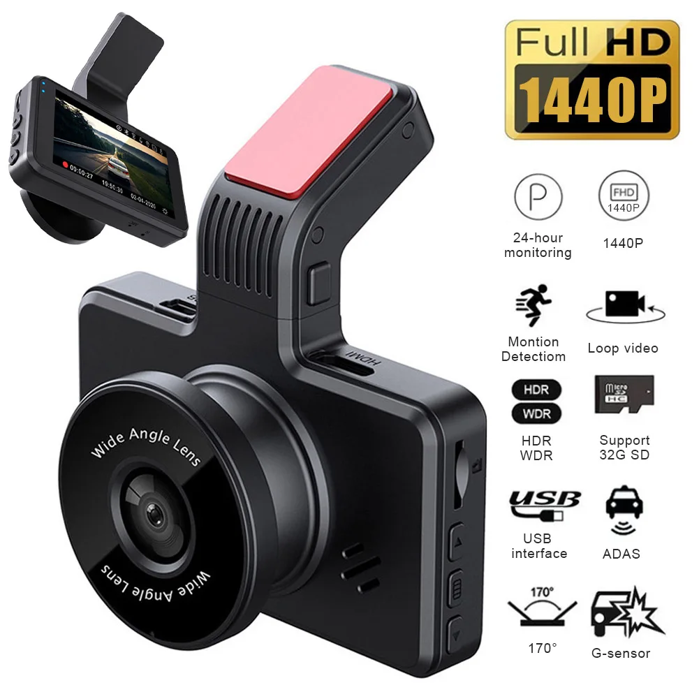 

WiFi Car Dash Cam 1440P Front Rear Recording Camera with DVR Recorder Loop Recording Parking Monitoring 32GB Memory