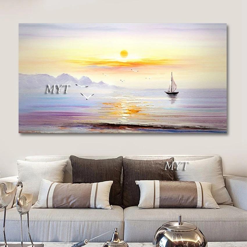 

No Framed Sunset Sailboat Sea Beautiful Scenery Oil Painting High Quality Canvas Wall Art For Home Decoration Modern Picture