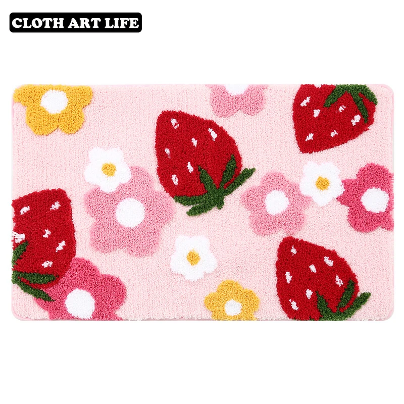 Симпатичный напольный коврик в виде клубники нескользящий для ванной спальни