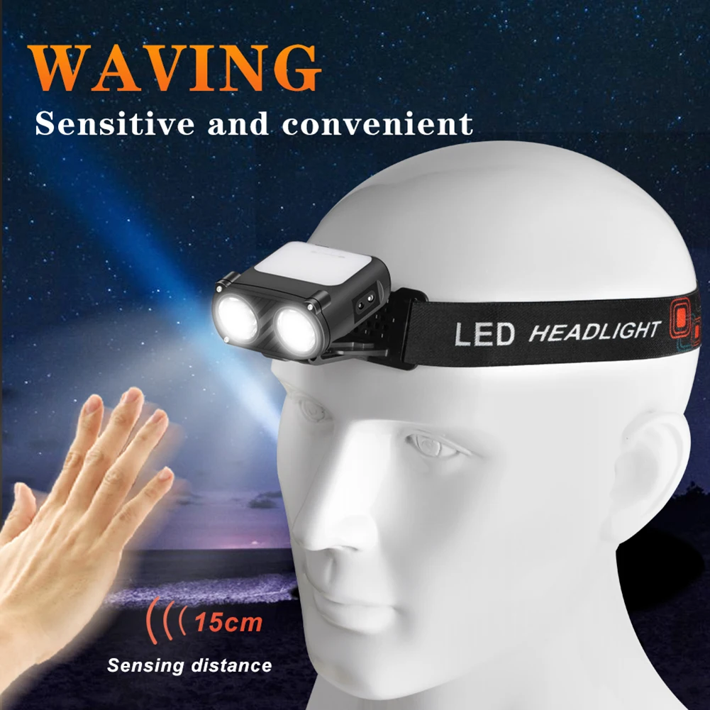 

Dual Beam Camping Head Lamp Type-C Charging Keychain Light LED 1200mAh Portable 500LM 5 Modes Waterproof for Fishing Emergency