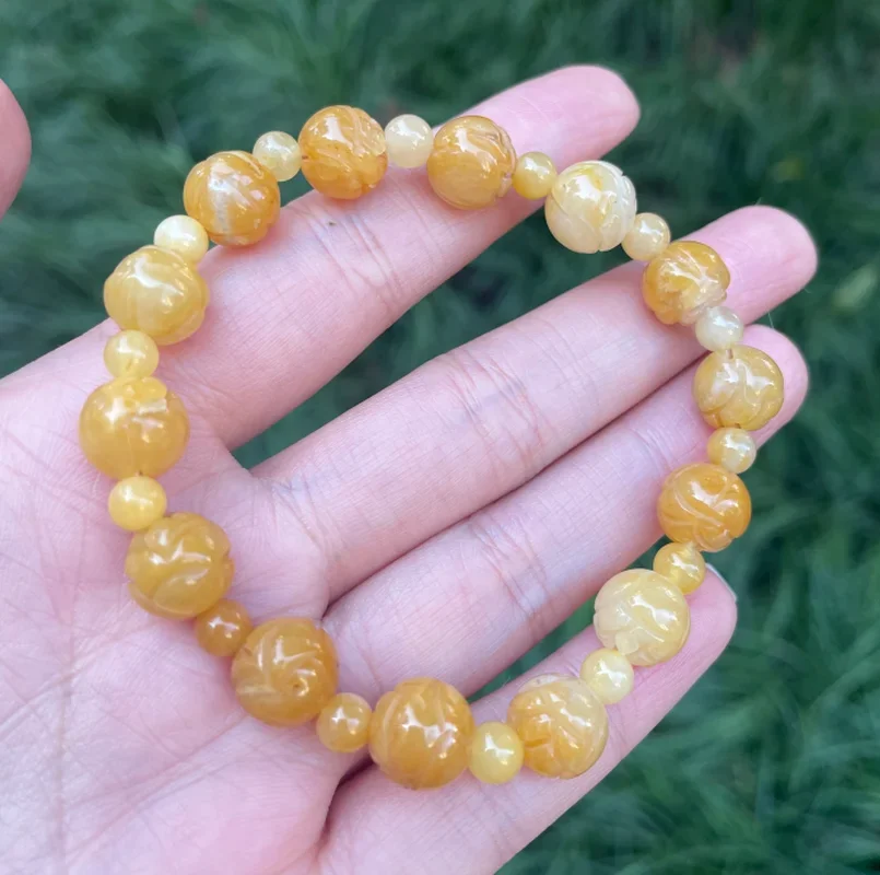 Желтый нефритовый Изумрудный бусины 10-14 мм Лотос браслет натуральный