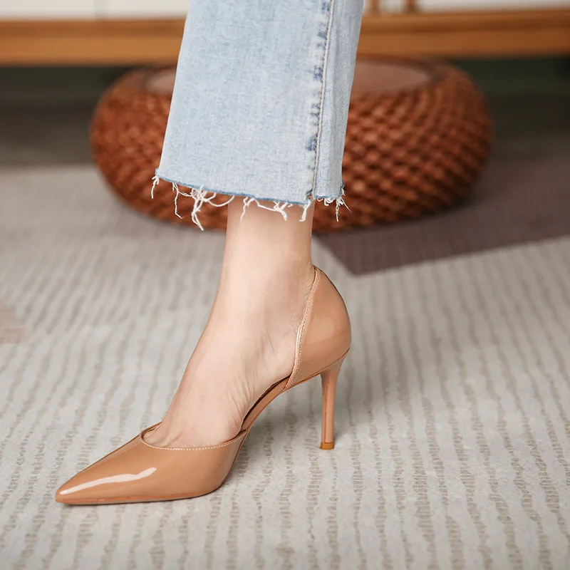 

Summer Leather High Heel Pumps Women Sexy Pointed Toe Stiletto Nude High Heels Wedding Shoes Office Lady OL Footwear Elegant